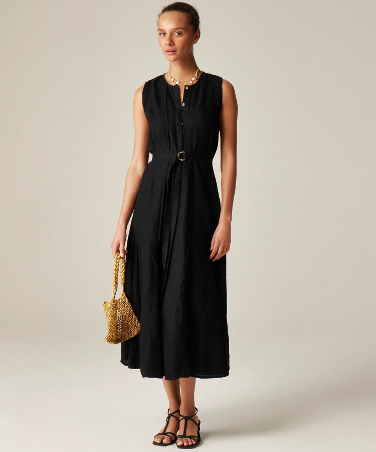 Seamed Linen Dress with Removable Belt