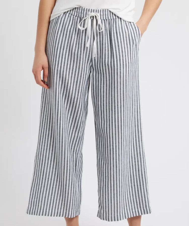 Drawstring Wide Leg Linen Blend Pants