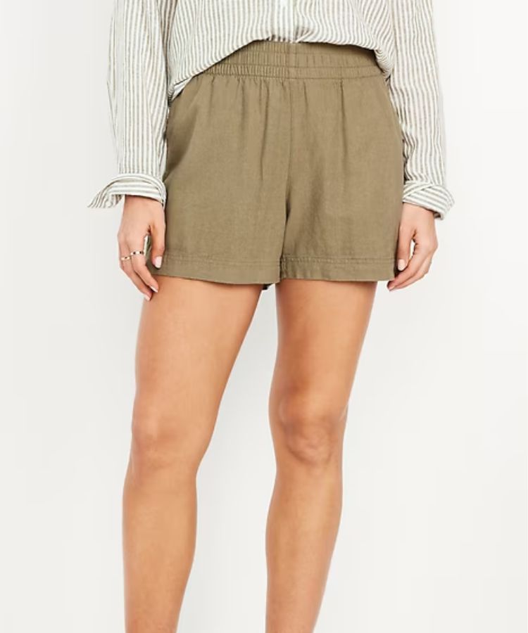 High-Waisted Linen-Blend Shorts