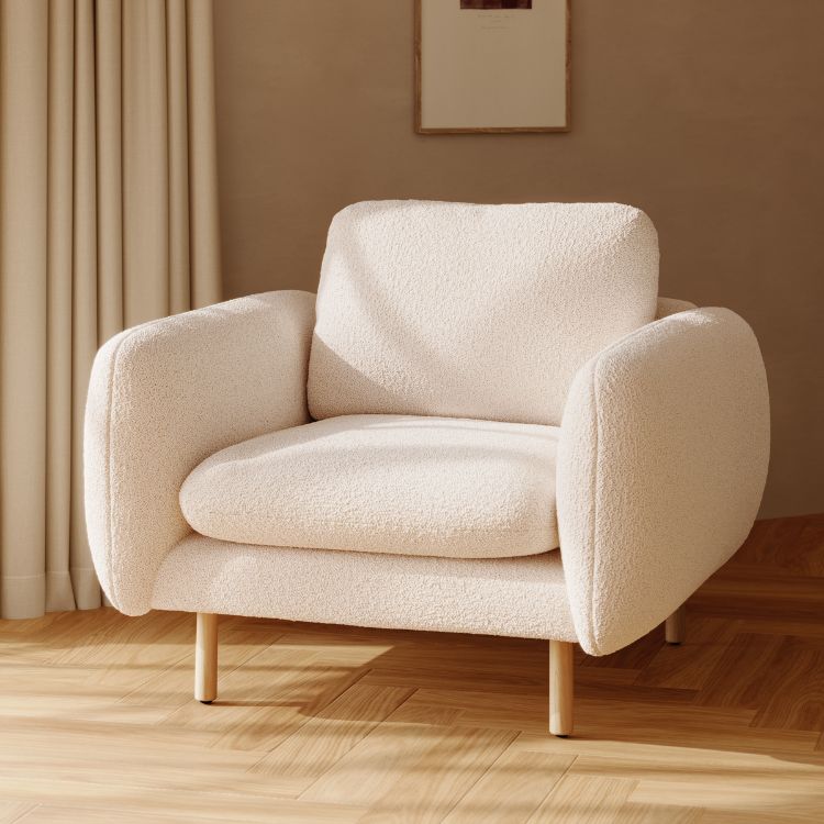 Ivory Wool Bouclé Lounge Chair