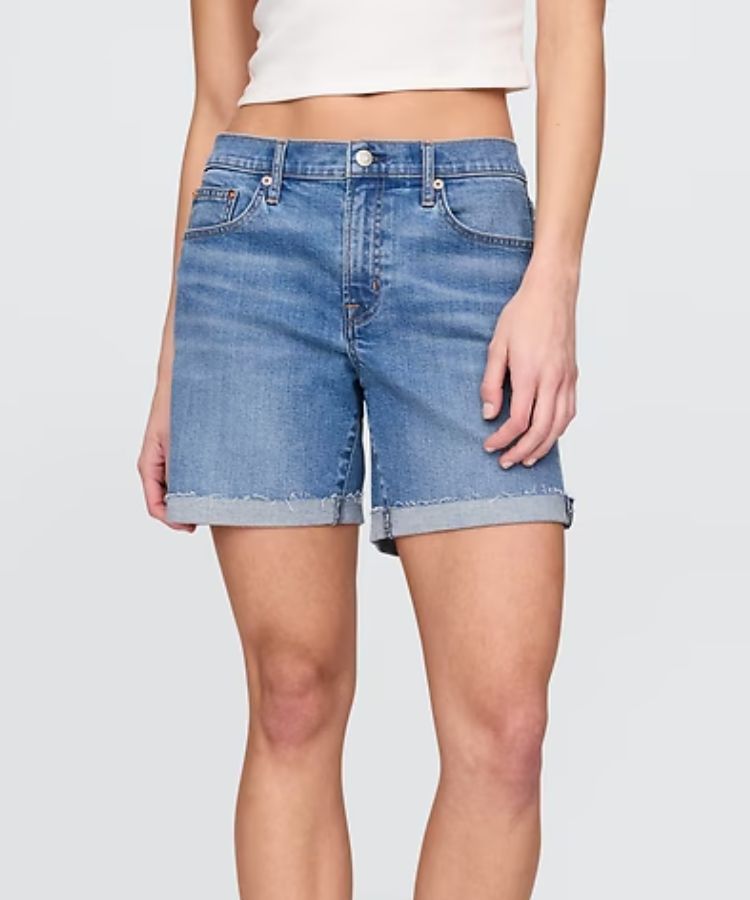 Mid Rise Denim Girlfriend Shorts