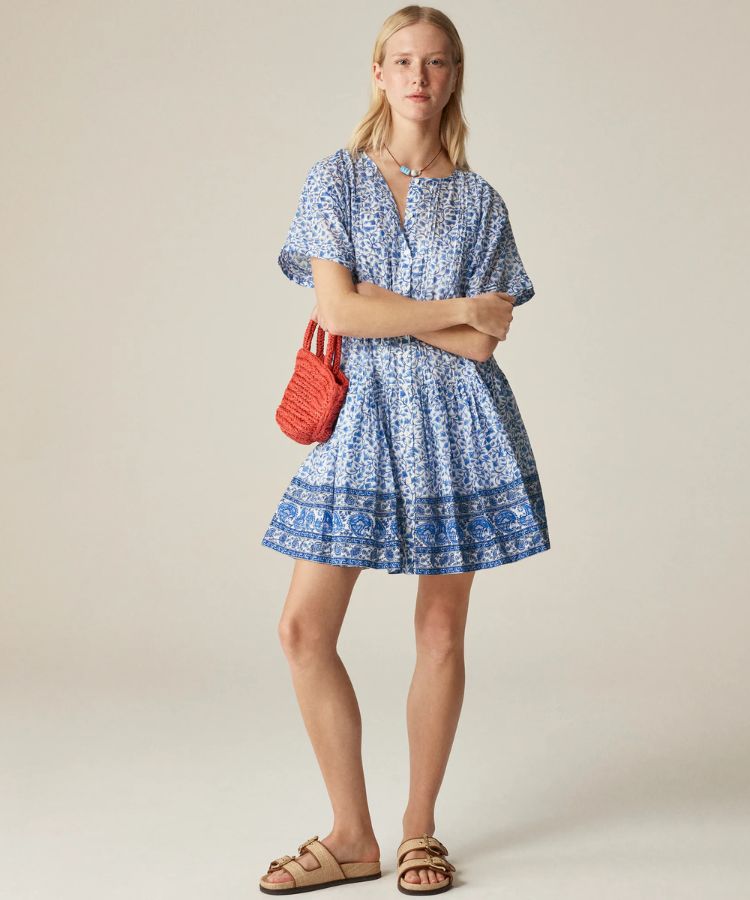 Block Print Pintuck Mini Shirtdress