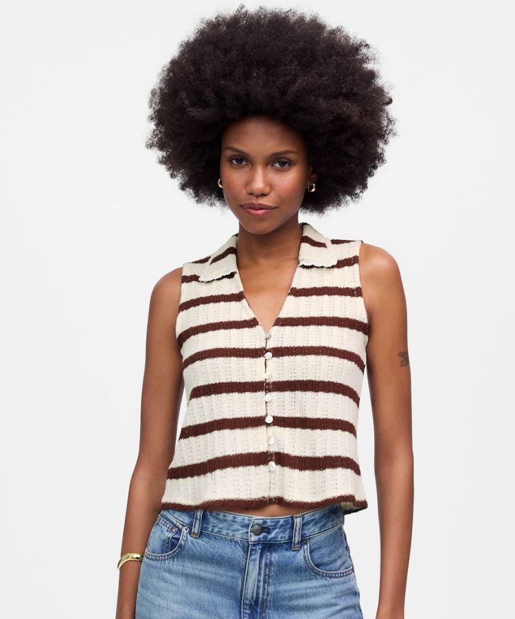 Crochet-Knit V-Neck Sweater Vest