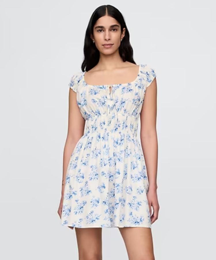 Tie-Front Smocked Waist Mini Dress