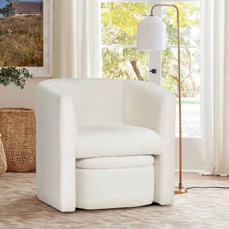 Boucle Chair & Storable Ottoman