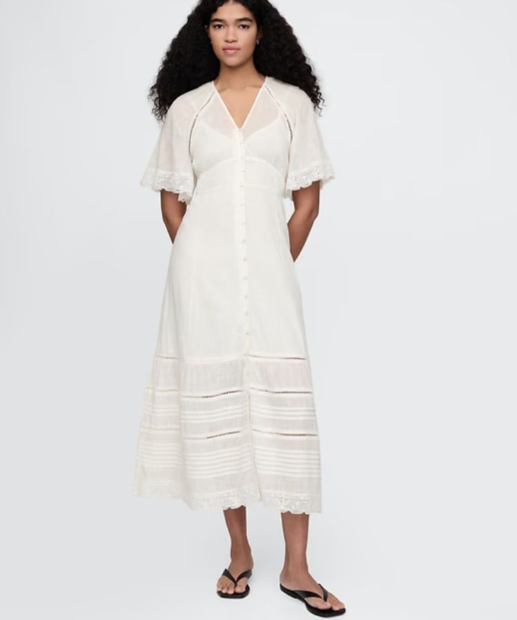 Lace-Trim Midi Dress
