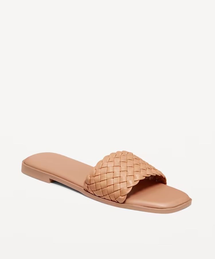 Faux-Leather Woven Slide Sandals