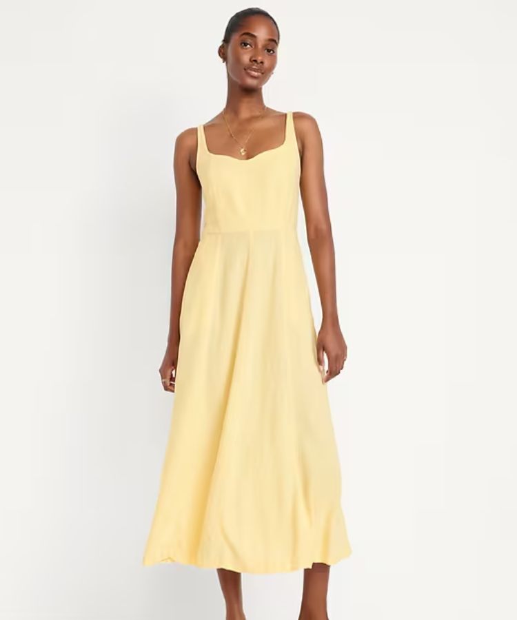 Sleeveless Linen-Blend Midi Dress