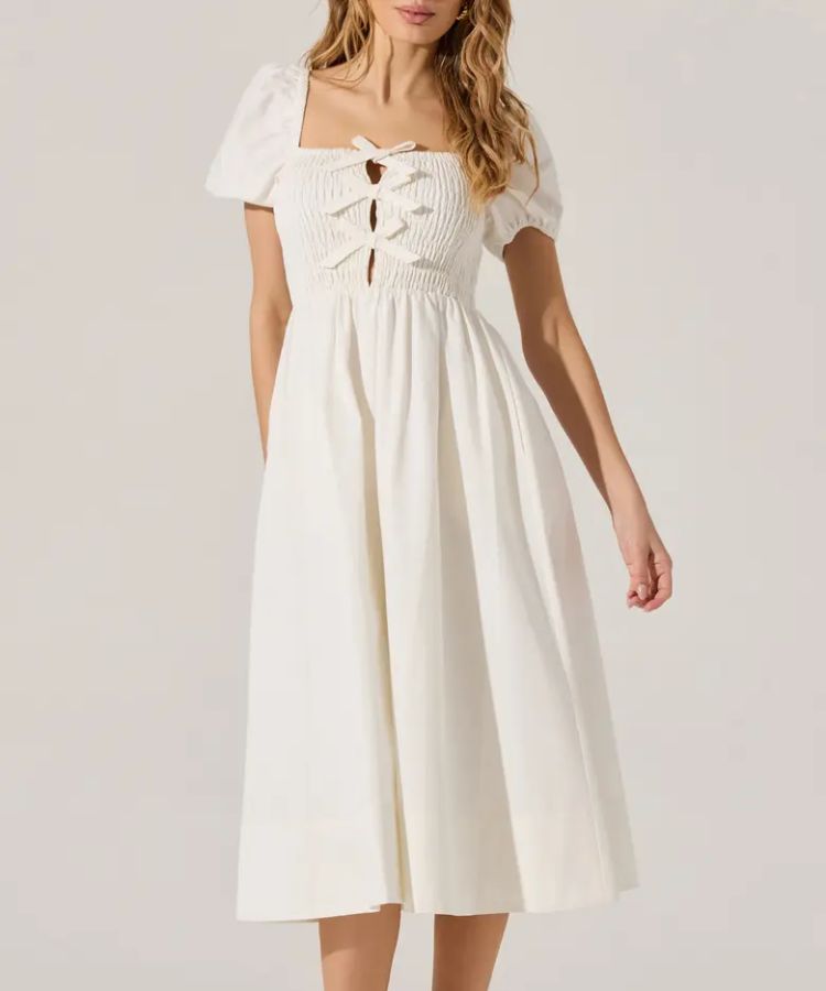 Bow Detail Smock Bodice Dress